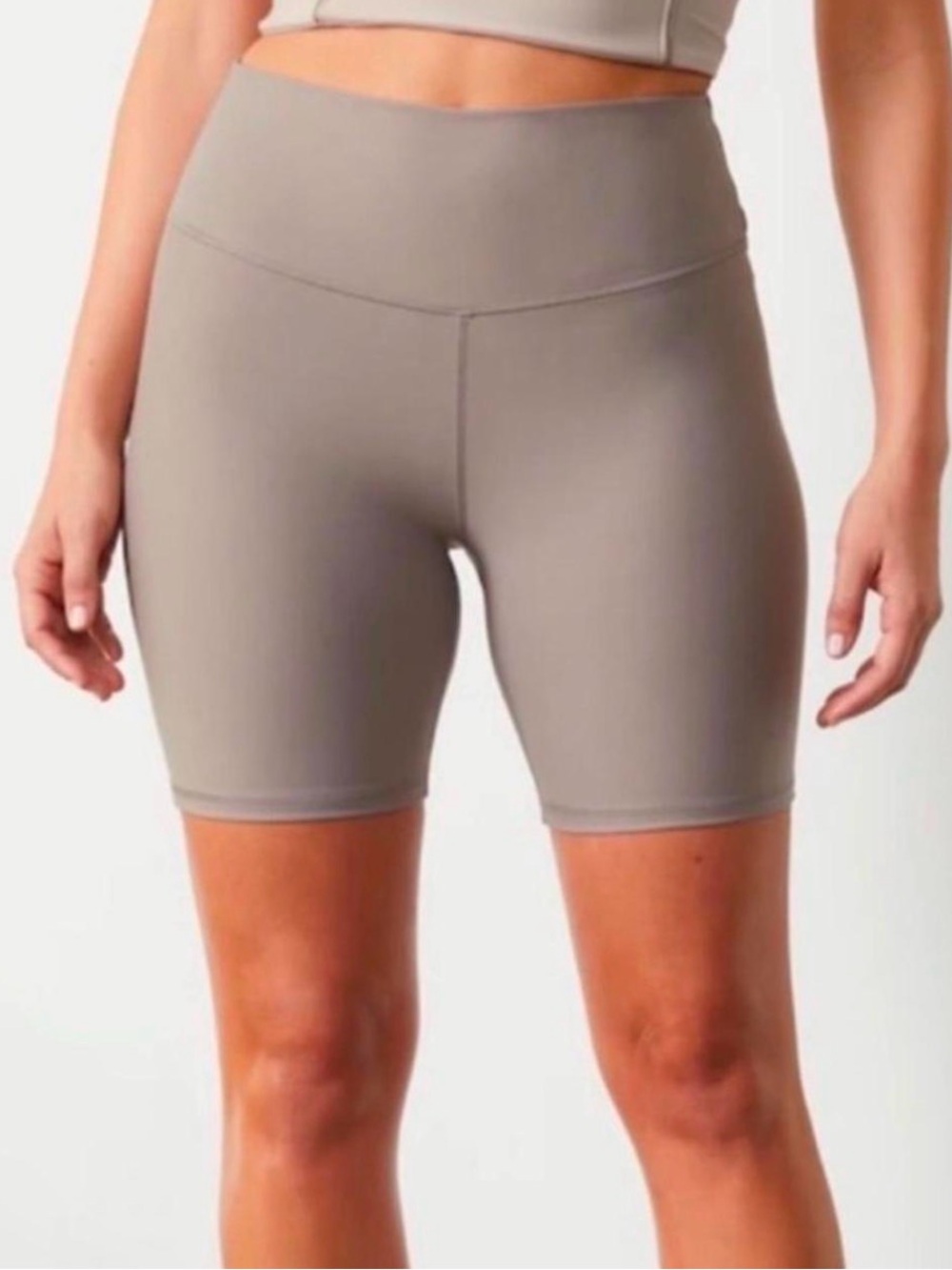 High-Rise Taupe Bike Shorts with Wide Waistband